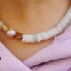 pearl white beaded necklace- عقد لولي وذهبي - Image 2